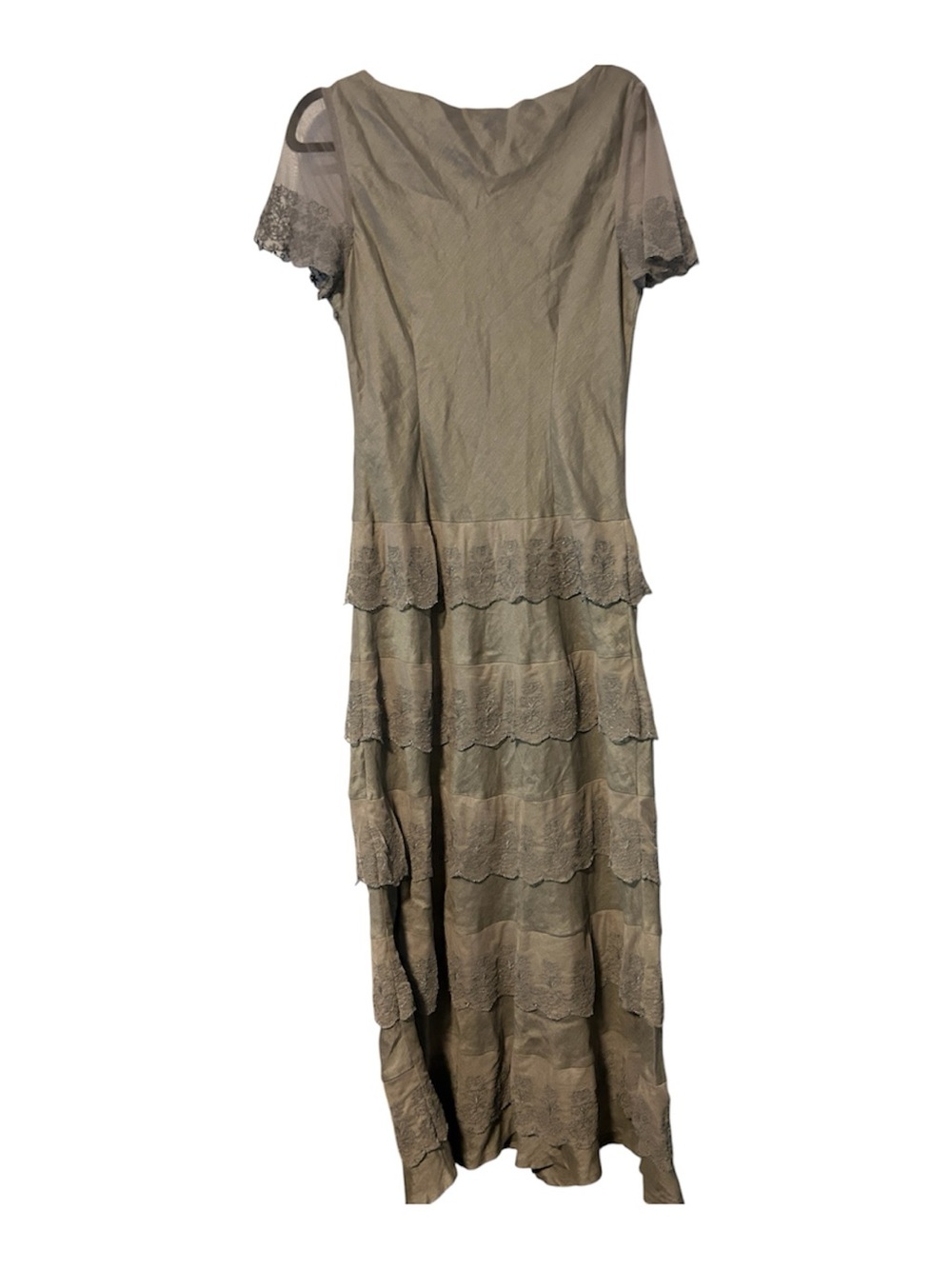 Sundance Gray Lace Tiered Linen Maxi Dress Size 10
